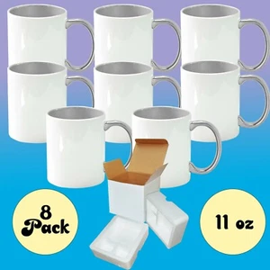 8 Pcs 11oz SILVER Inner and Handle Blank Sublimation Coffee Mugs + Foam Boxes - Bild 1 von 4