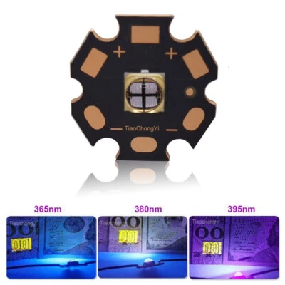 5050 10W 365nm 385nm 405nm 430nm 4 Chip UV LED Lila Licht mit 20mm Kupfer PCB - Bild 1 von 4