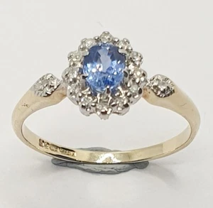 9ct Yellow Gold 0.10ct Diamond and Sapphire Cluster Band Ring Size O - Picture 1 of 12