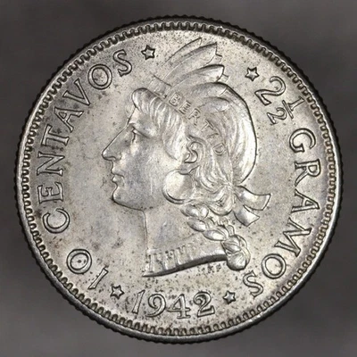 10 centavos de plata República Dominicana 1942 Foto 1 de 2