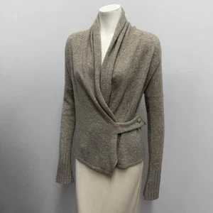 Lamberto Losani 100% Cashmere Sweater Top Oatmeal Tone Crossover Front Size S - Picture 1 of 8