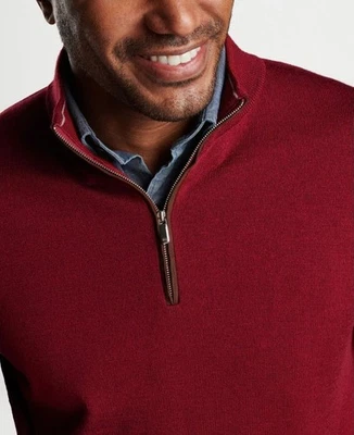 NEW! Peter Millar Crown Autumn Crest 1/4 Zip Wool Sweater Holiday Red Sz M $250 - Image 1 of 4