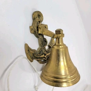 Campana de anclaje de latón montaje en pared 4" decoración de barco náutico con cuerda vintage - Imagen 1 de 10