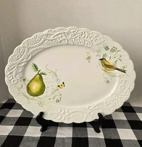 Mikasa Antique Countryside Pear Oval Platter Bird Detailed Raised Trim - Picture 1 of 8