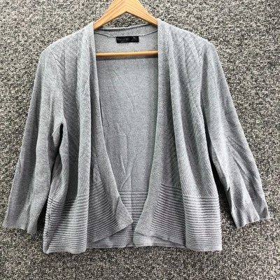 Cárdigan acanalado tejido Verve Ami suéter gris para mujer talla S frente abierto manga 3/4 Foto 1 de 4