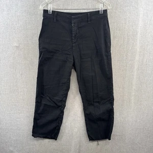 Frank & Eileen Kinsale Pants Womens 4 Black Linen Blend Cropped Raw Hem Pockets - Picture 1 of 15