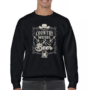 Country Music And Beer Sweatshirt Western Guitar Foamy Beer Mug Humor Crewneck - Picture 1 of 43