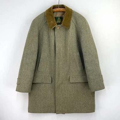 Grenfell Tweed Coat Mens 40 Green Derby Wool Raglan Overcoat Trench Jacket - Image 1 of 4