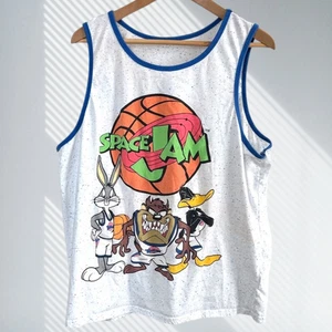 space jam tank top men’s large white blue trim bugs bunny daffy duck taz retro - Picture 1 of 9