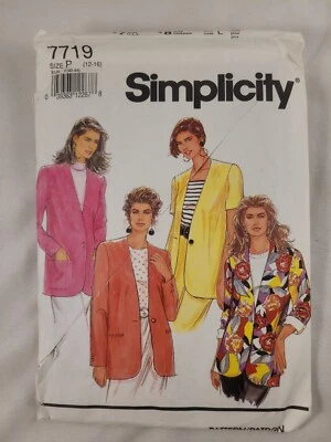 Simplicity 7719 Single Button Jacket Sewing Pattern Size P: 12 14 16 UNCUT 1992 - Image 1 of 2