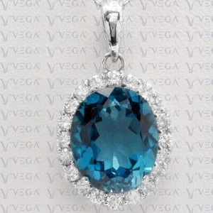 6.50ct Oval Cut Natural Topaz & Diamond Pendant 18k White Gold Plated No Chain - Picture 1 of 12
