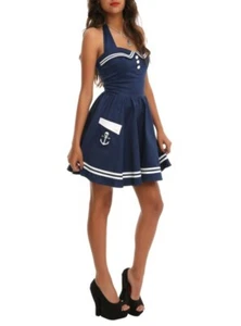 Hell Bunny Vixen Motley Sailor Navy Halter Mini Dress Size S NWT - Picture 1 of 5