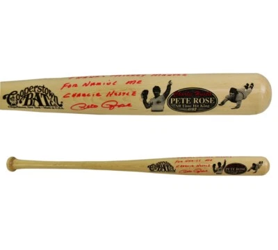 Pete Rose Signed Cincinnati Reds Cooperstown Engraved Blonde Bat with Insc - Image 1 of 4