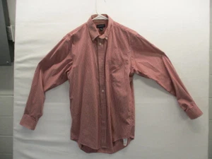 LANDS END Mens No Iron Pinpoint Oxford Dress Shirt Small 14 - 14-1/2 Plaid Red - Picture 1 of 18