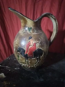 VTG Greek Turkish Pottery Pitcher Europa Jug Ewer Carved Incised Mythology - Picture 1 of 9