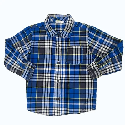 Crazy8 Baby Toddler Boys Top Plaid Button-Down Shirt Blue Black White 3T - Image 1 of 4
