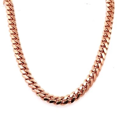 Collar de cadena de eslabones cubanos Miami de oro rosa de 10k para hombre 75,2 g de longitud 22" S16106 Foto 1 de 4