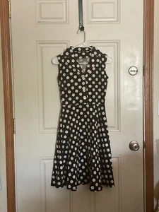 Girls Notch Lapel Black And White Polka Dot Dress Size 12 Sleeveless  - Picture 1 of 5