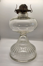 Vintage Clear Glass Pedestal Ribbed Oil Kerosene Hurricane Lamp & Burner P & A