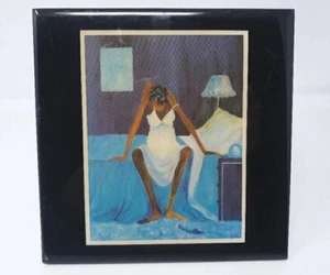 Annie Lee Blue Monday Wall Art Tile Glossy Lacquered Vtg 1993 7.5" Square USA - Picture 1 of 16