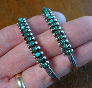 Vintage Native American Silver & Turquoise Row Bead Cuff Bracelets - Pair, Exc. - Picture 1 of 7