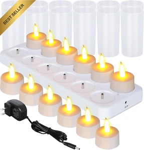 Rechargeable Flameless Tealight Candles 12Pcs Set White Base Party Wedding Decor - Picture 1 of 12