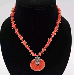 JBB Joshua Benbassat 925 Sterling Silver Coral Disc Pendant 18" Necklace  - Picture 1 of 5