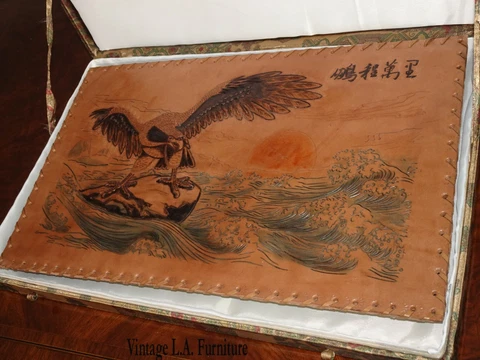 Embossed Leather Picture of Eagle Perched on top of Roaring Waves Made in Italy Cover