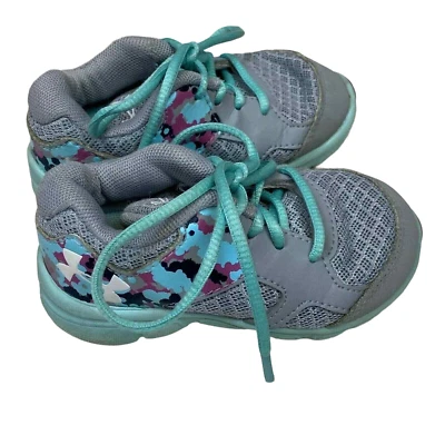 Under Armour Sneaker Shoes Toddler Girls 5 Grey Turquoise Camo - Image 1 of 4