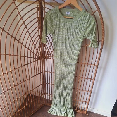 Green Maxi Knit Dress Large L Stretch Bump Friendly Long Knitted Comfy Cute - image 1 of 4