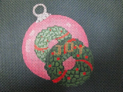 Guirnalda de Navidad pintada a mano de lona a punta de aguja adorno rosa reflejo Foto 1 de 2