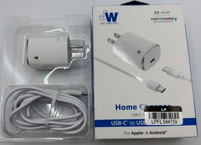 Cargador doméstico Just Wireless 20W 1 puerto USB-C con cable USB-C a USB-C - caja abierta Foto 1 de 2
