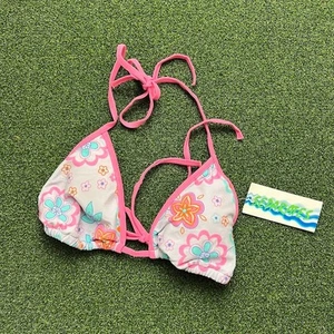 Bikini top vintage Y2K anni 2000 nuovo con etichette Carolina blues rosa funky floreale taglia L - Foto 1 di 2