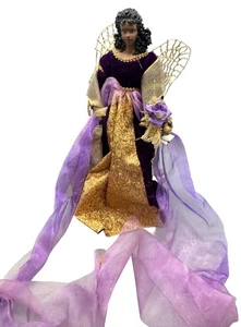 Ángel afroamericano árbol de Navidad adorno vestido púrpura y dorado 16" LEER - Imagen 1 de 7