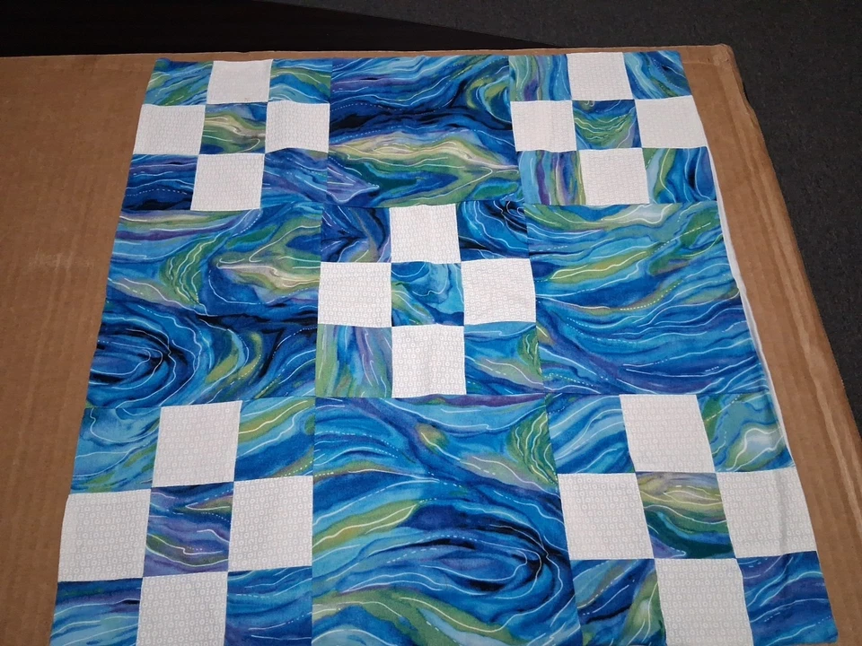 Vtg  Colorful Country Patchwork Design In Blues/ Turquoise 17” X 17" LOOK!  A-21 - Image 1 of 4