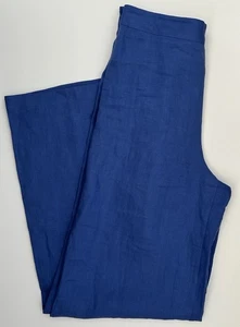 Magaschoni Womens Pants Size S Elastic Waist 100% Linen Wide Leg Blue High Rise - Picture 1 of 8