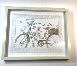 Lisa Audit Paris Fahrrad Blumenkorb gerahmter Druck rustikaler Holzrahmen 15"x12" - Bild 1 von 7