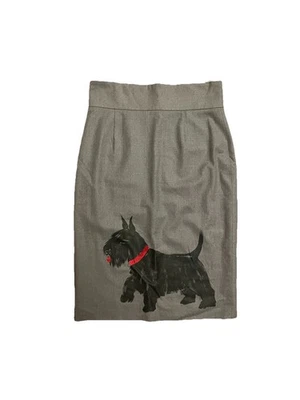 Moschino Skirt Midi Scottish Terrier W30 Grey Rayon Wool Blend Italy Size 10 - Image 1 of 4