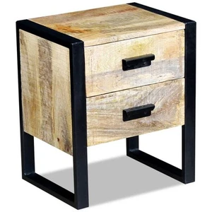 Solid Mango Wood Bedside Table Storage Cabinet Lamp Nightstand 2 Drawers vidaXL - Picture 1 of 5