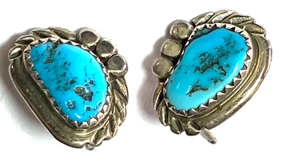 Sterling Silver Turquoise Chunk 3 Dot Stipe 16mm x 13mm Earrings - Изображение 1 из 4