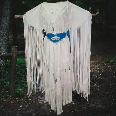 Vestido de franja nativo americano feito à mão boho faroeste fantasia frisada - Imagem 1 de 2