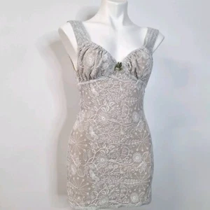 With Jean Cher Dress White Lace Mini Lined Wide Strap Rouched Empire Bodice XS - Picture 1 of 16