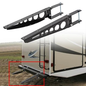 RV 4" Square Rear Bumper Mounted Cargo Box Carrier Support Arms Bracket Black - Picture 1 of 14