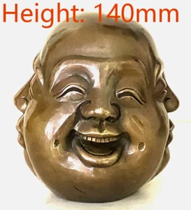14cm/5.5inch Old tibet 4 faced Buddha head statue Signed Auspicious Figures - Picture 1 of 11