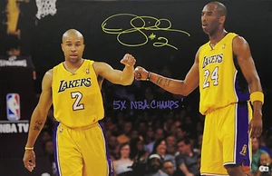 DEREK FISHER LAKERS SIGNED 20X30 STRETCHED CANVAS WITH KOBE 5X CHAMP BAS W128318 - Picture 1 of 7