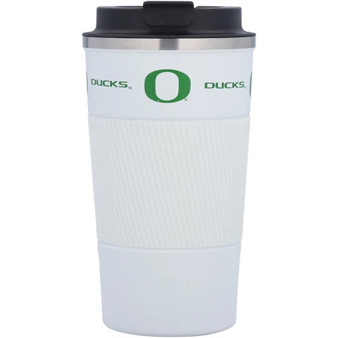 Oregon Ducks 18oz Coffee Tumbler with Silicone Grip Cover
