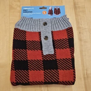 Vibrant Life Buffalo Plaid Red Black Dog Sweater Lab Boxer Shepherd Sz Large - Picture 1 of 9