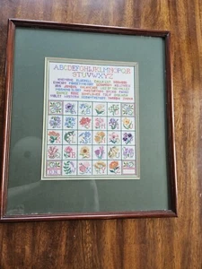 Framed Cross Stitch Complete Alphabet ABC Floral Petit Point 90s 15 X 17.5 - Picture 1 of 12