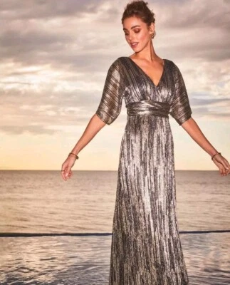 Maxi Vestido Lilly Pulitzer Nuevo con Etiquetas Parigi Azul Marino Verdadero Dorado Metálico $298 Pequeño VACACIONES  Foto 1 de 4