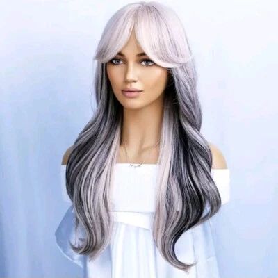 Peluca Balayage - Mezcla de cabello humano rubio platino plata negro arco iris multicolor Foto 1 de 4